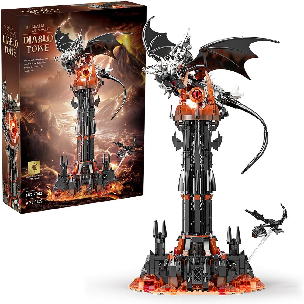 Dragon Castle Building Set Black Dragon Guardian Tower – Dark Fantasy Assembly Model Kit for Adults & Teens, Gothic Magic Tower Display Piece, Halloween Birthday Gift for Dragon & Fantasy Fans
