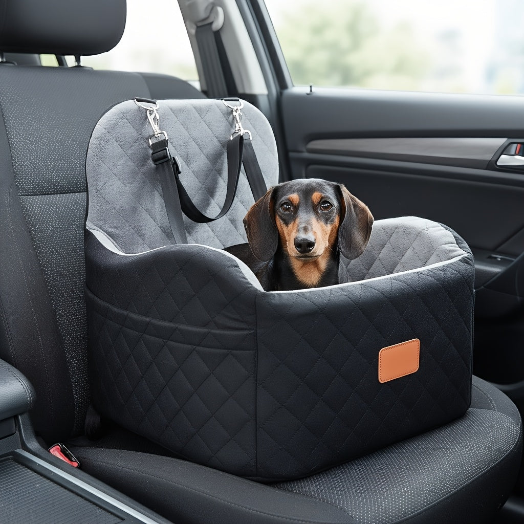 Dog Booster Car Seat for S/M Dogs Up to 35lbs, Soft 6in Elevated Cushion, Fits In Front/Back Seat, Fully Detachable And Washable, 2 Storage Pockets & 3 Straps, Easy to Install