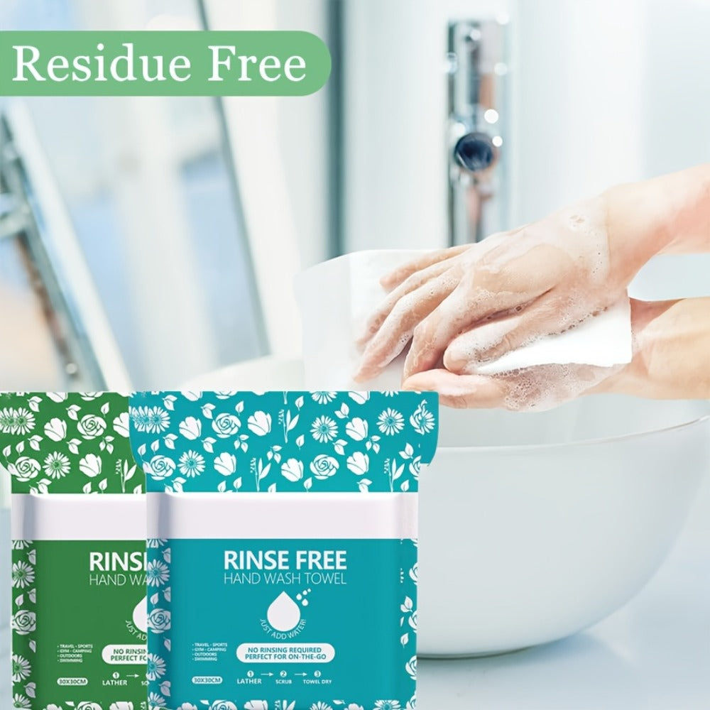 Disposable No-Rinse Foaming Bath Towels - Large 11.81" Body Wipes, Wet & Wipe Cleansing Cloths for Elderly Care, Camping, Post-Surgery, Fitness & Travel, Bulk 50/100/200 Pack, No Shower Needed