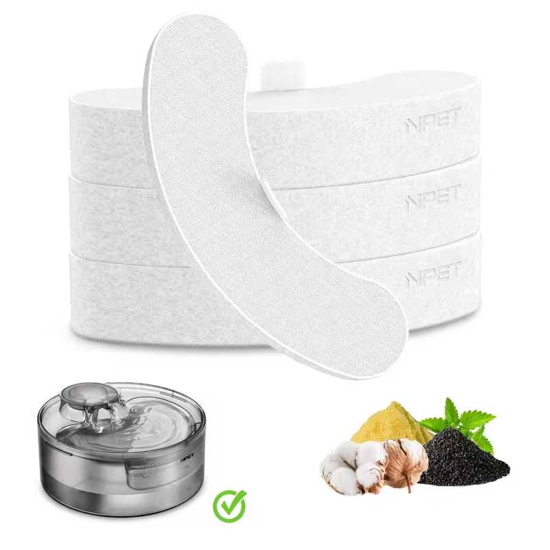 NPET DF10 Pet Water Fountain Replacement Filters – Multi-Pack Activated Carbon Filter Cartridges for Dog & Cat Water Fountain, Removes Odors & Impurities, Replace Every 4–6 Weeks | 4 / 12 / 16 / 20 / 24 Pack