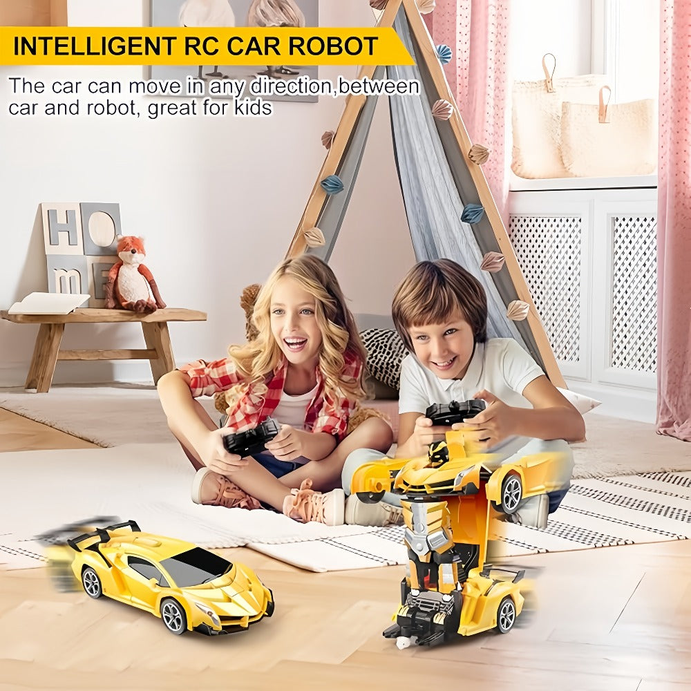 Transforming RC Robot Car for Kids 2.4GHz – One-Button Deformation Stunt Car 360 Drift LED Lights, Remote Control Toy Gift for Boys Ages 3 4 5 6 7 Birthday Easter Christmas (Red/Blue/Yellow)