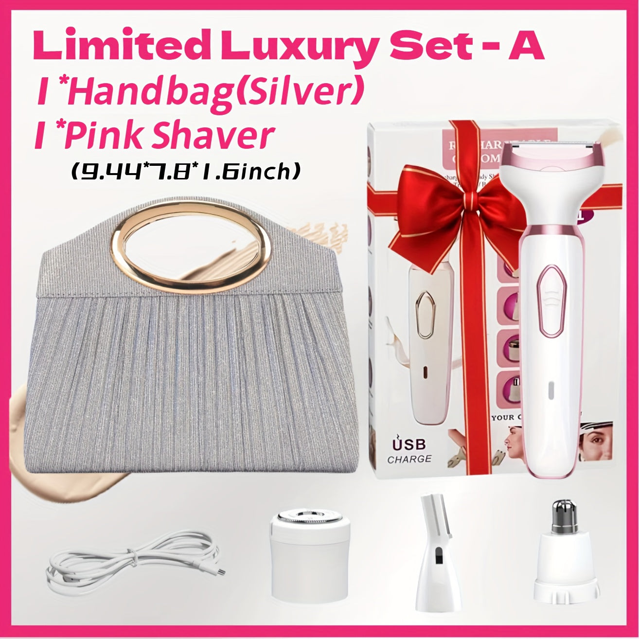 Electric Razor for Women 4-in-1 Rechargeable Lady Shaver Grooming Kit - Painless Wet Dry Hair Removal for Face Nose Legs Underarm Bikini Line Portable USB Rechargeable Gift Set