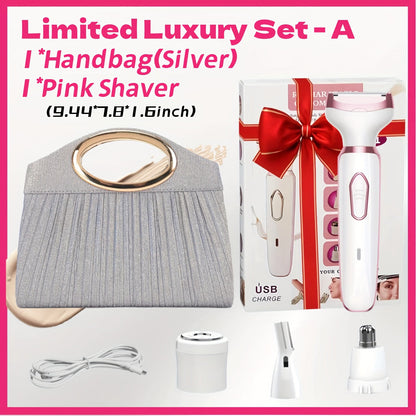 Electric Razor for Women 4-in-1 Rechargeable Lady Shaver Grooming Kit - Painless Wet Dry Hair Removal for Face Nose Legs Underarm Bikini Line Portable USB Rechargeable Gift Set