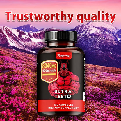 Ashwagandha Tongkat Ali Supplement for Men with Maca Root – Ultra Testo Triple Adaptogen Formula for Testosterone Support, Energy, Stamina & Male Vitality | 120 Capsules | Daily Men's Health Supplement