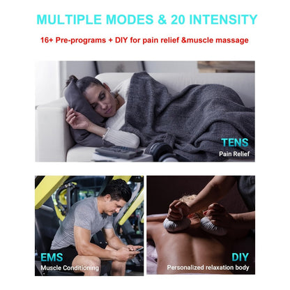 Portable TENS EMS Unit Muscle Massager – 16 Modes 20 Intensity Levels, 4 Electrodes for Back, Shoulder, Leg & Foot Pain Relief, Rechargeable Physical Therapy Device for Men & Women