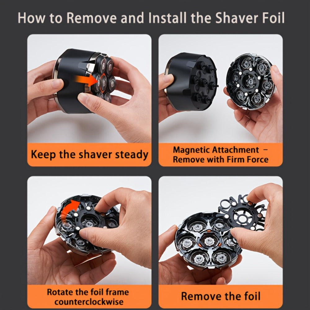 Rotary Electric Shaver for Men 5D 7D Detachable Multi-Head Floating Razor LED Display Type-C Fast Charging Cordless Grooming Kit for Home Travel Smooth Close Shave