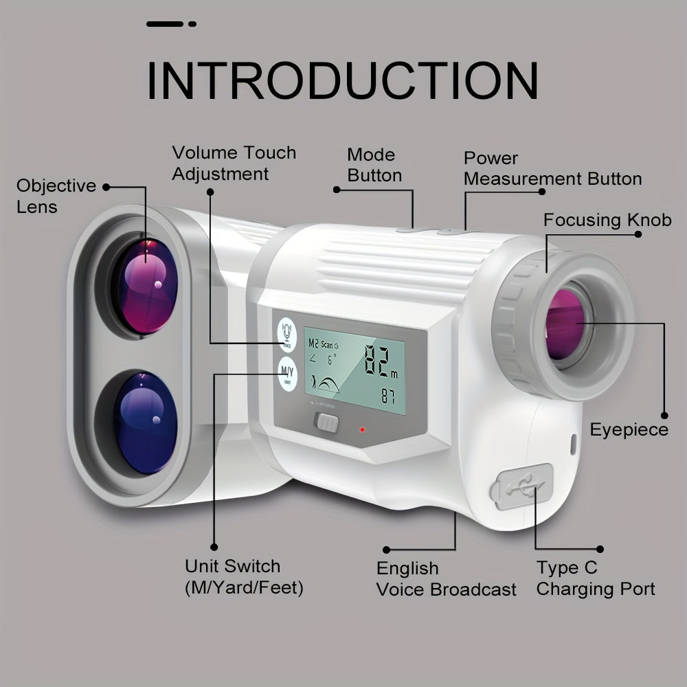 Golf Laser Rangefinder 1000 Yards with Touchscreen & English Voice - 6X Magnification, Slope Compensation, USB Rechargeable, Scanning Mode, Unit Switching, Zipper Case Included, Accurate Distance Measurement for Golfers of All Levels