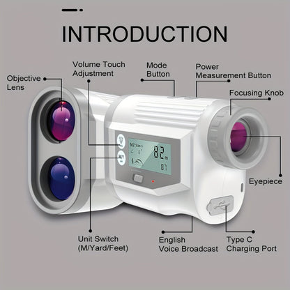 Golf Laser Rangefinder 1000 Yards with Touchscreen & English Voice - 6X Magnification, Slope Compensation, USB Rechargeable, Scanning Mode, Unit Switching, Zipper Case Included, Accurate Distance Measurement for Golfers of All Levels