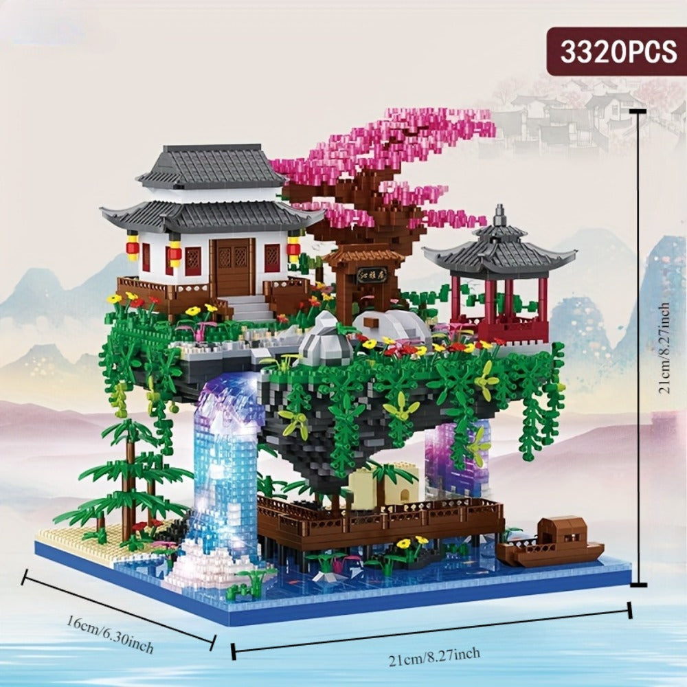 Bonsai Tree Building Set 3320 Pieces Micro Blocks – Chinese Architecture Peach Blossom Cherry Blossom Miniature Model Kit, Unique Birthday Christmas Gift for Adults Teens Collectors