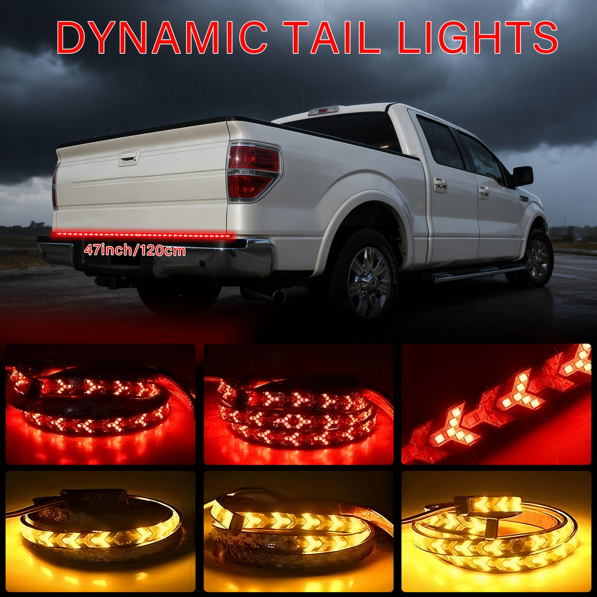 1pc, 60-Inch LED Tailgate Striped Light Designed for Trucks, Modern Vehicle Exterior Lighting, Featuring High Brightness Anti-Rear-End LED Light Bar, Fish Bone Arrowhead Lamp Suitable for Pickups And Suvs, Easy Installation Without Drilling
