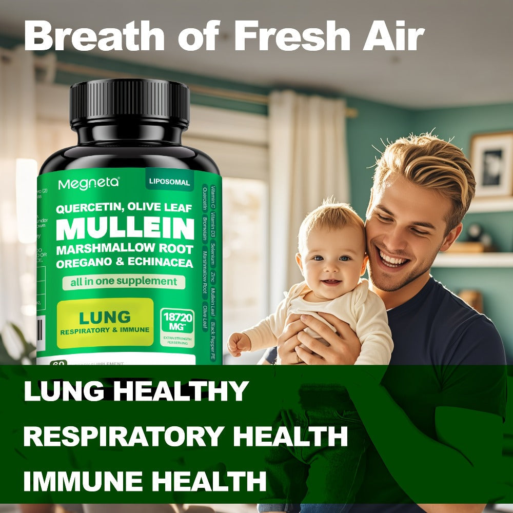 Mullein Leaf Lung Health Supplement with Quercetin, Bromelain, Vitamin C & D3, Zinc & Selenium – Herbal Respiratory & Bronchial Support Formula for Clear Breathing | 60 Capsules