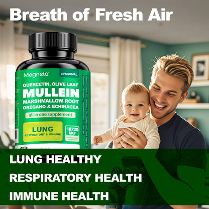 Mullein Leaf Lung Health Supplement with Quercetin, Bromelain, Vitamin C & D3, Zinc & Selenium – Herbal Respiratory & Bronchial Support Formula for Clear Breathing | 60 Capsules