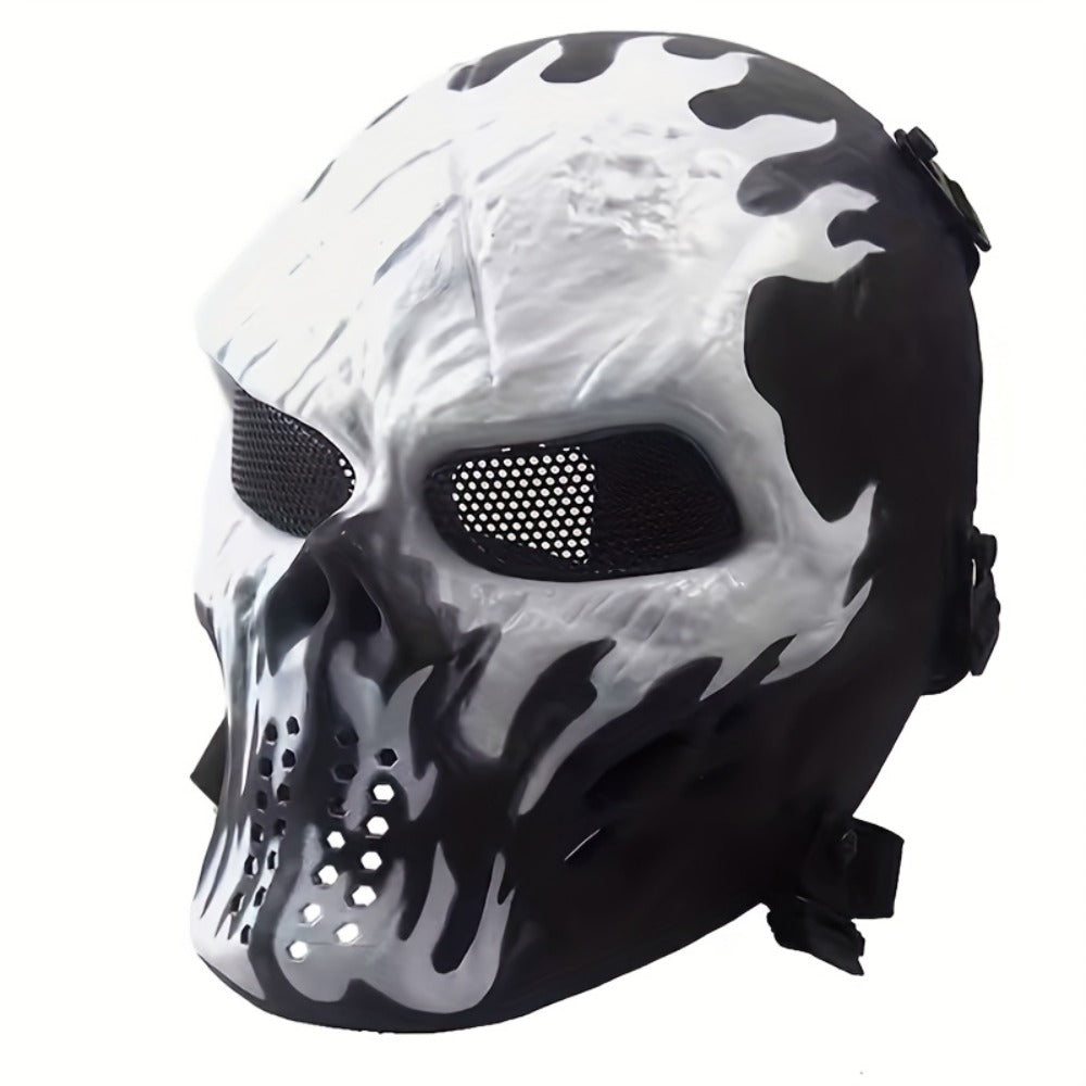 Skeleton Mask Halloween Costume Polyester Black White Camouflage Design for Adults Ages 18+ – Outdoor Cycling Cosplay Themed Party Role Play Accessory, Silvery Grey
