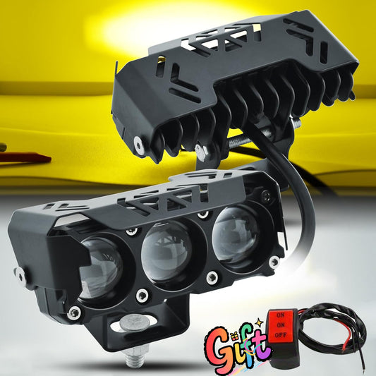 Set of 2 Motorcycle LED Lights with an Additional Switch Included, Featuring Dual Color Options of White And Amber, Suitable for High And Low Beam Use on Trucks, Atvs, Utvs, And Suvs. Comes in a Two-Pack, Without Battery