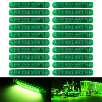 LED Side Marker Lights 20pcs, 12V 9-LED Clearance Indicator Lamp Bar for Truck Car Trailer, Waterproof Side Marker Light Kit in White Red Amber Blue Green
