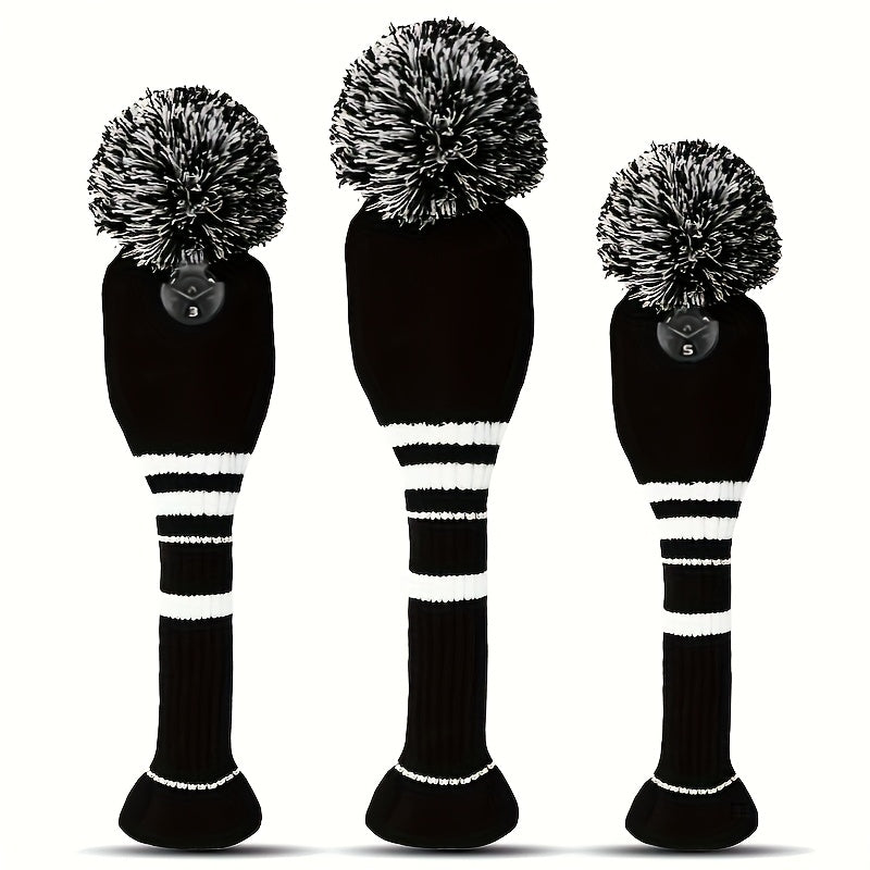 Knitted Golf Club Head Covers 3-Pack Set for Driver & Fairway Woods, Fits 460cc Drivers, Hook & Loop Closure Protective Headcovers for 1 3 5 Woods, Stylish Mixed Color Golf Club Protectors