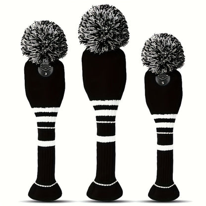 Knitted Golf Club Head Covers 3-Pack Set for Driver & Fairway Woods, Fits 460cc Drivers, Hook & Loop Closure Protective Headcovers for 1 3 5 Woods, Stylish Mixed Color Golf Club Protectors