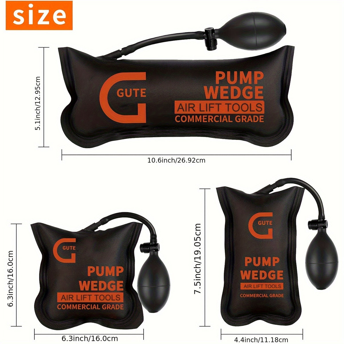 Car repair airbag, air wedge bag pump, 3pcs of commercial inflatable air wedge bag tools, professional leveling kit and alignment tool, suitable for various work air wedge bags, rated 330 LB, 3 sizes
