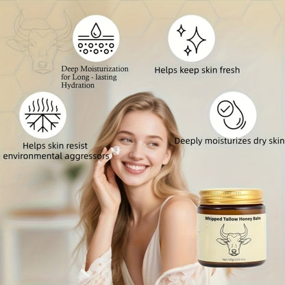 Whipped Beef Tallow Balm for Face & Body 4oz - Grass-Fed with Honey, Natural Non-Greasy Deep Moisturizer for Dry & Sensitive Skin, Vitamins A D E K, Unrefined Formula for Women & Men