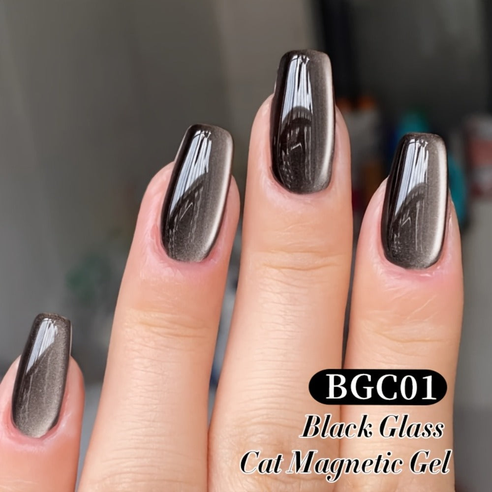 Black Cat Eye Magnetic Gel Nail Polish 10ml Glass Bead Iridescent Multicolor Shimmer – Soak-Off UV LED 30-Day Wear Shiny Line Effect, Salon Quality Nail Art for Women DIY Home Manicure
