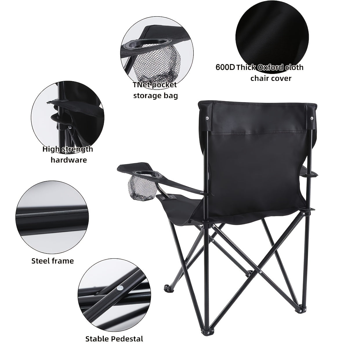 Foldable Camping Chairs Set of 2 Steel Frame Oxford Cloth with Cup Holder Solid Back Portable Folding Chair with Storage Bag for Camping BBQ Backyard Outdoor Indoor Picnic Beach Holiday Gift