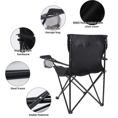 Foldable Camping Chairs Set of 2 Steel Frame Oxford Cloth with Cup Holder Solid Back Portable Folding Chair with Storage Bag for Camping BBQ Backyard Outdoor Indoor Picnic Beach Holiday Gift