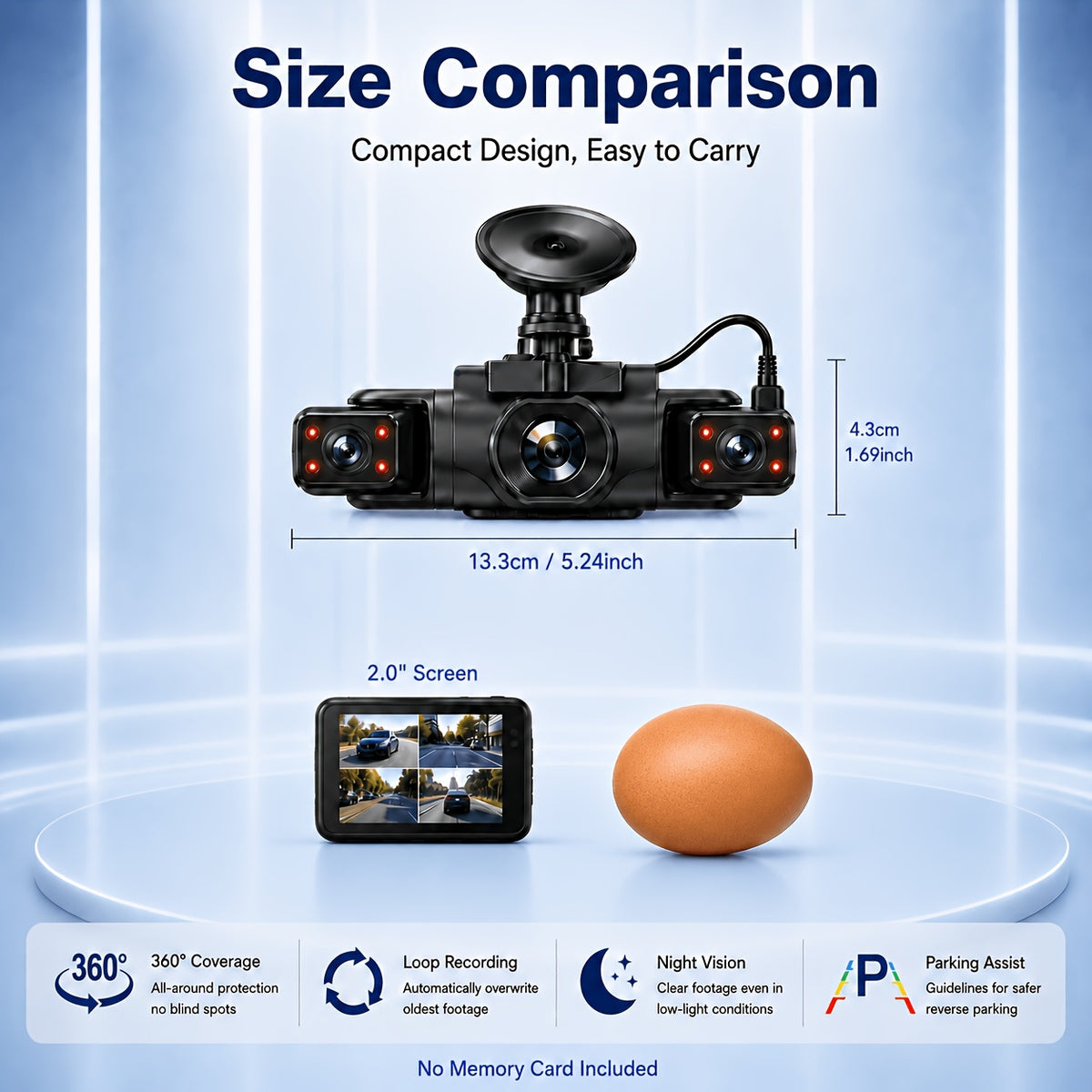 4 Camera Car DVR Dash Cam System with Screen Display, Front/Rear/Left/Right Recording, Parking Monitor & Motion Detection, Loop Recording Suitable for Vehicle Dash, No Memory Card Included, for Car DVR Dash Cam Recorder