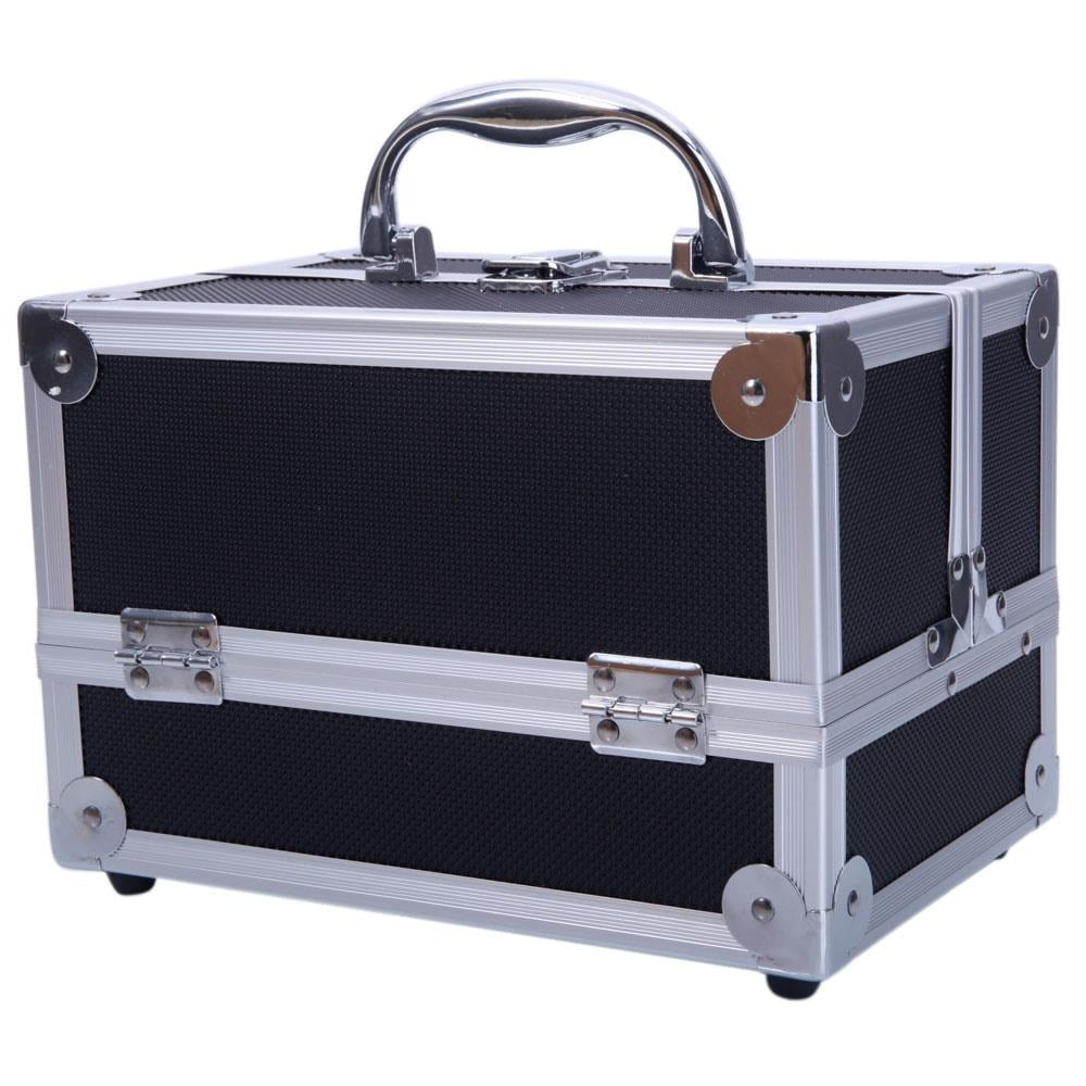 Aluminum Makeup Train Case with Wheels Large Capacity Lockable Cosmetic Trolley Organizer Adjustable Dividers Retractable Handle for Makeup Artists Salon Travel Black Silver Pink Beauty Gift