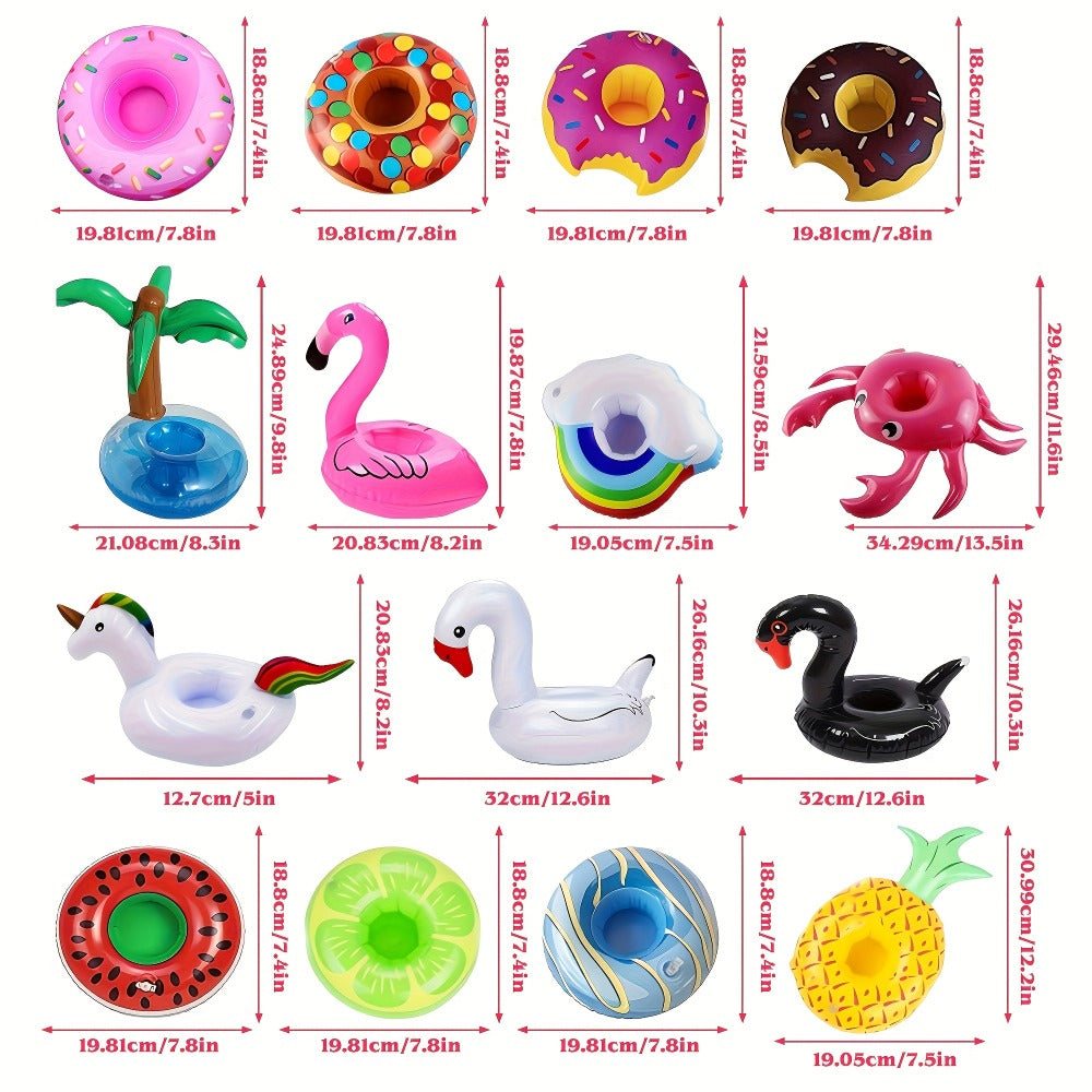 Floating Pool Drink Holders 15 Pack – Flamingo Inflatable Cup Coasters for Beer Cans, Water Bottles & Beverages | Pool Party Accessories for Swimming Pool Hot Tub Lake Beach, Color Mixture