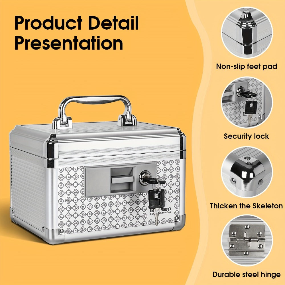 Locking Medicine Storage Box Aluminum Alloy with Key Lock & Handle – High-Capacity Family Medicine Organizer, First Aid Lockbox for Home, Travel & Office, Small & Medium