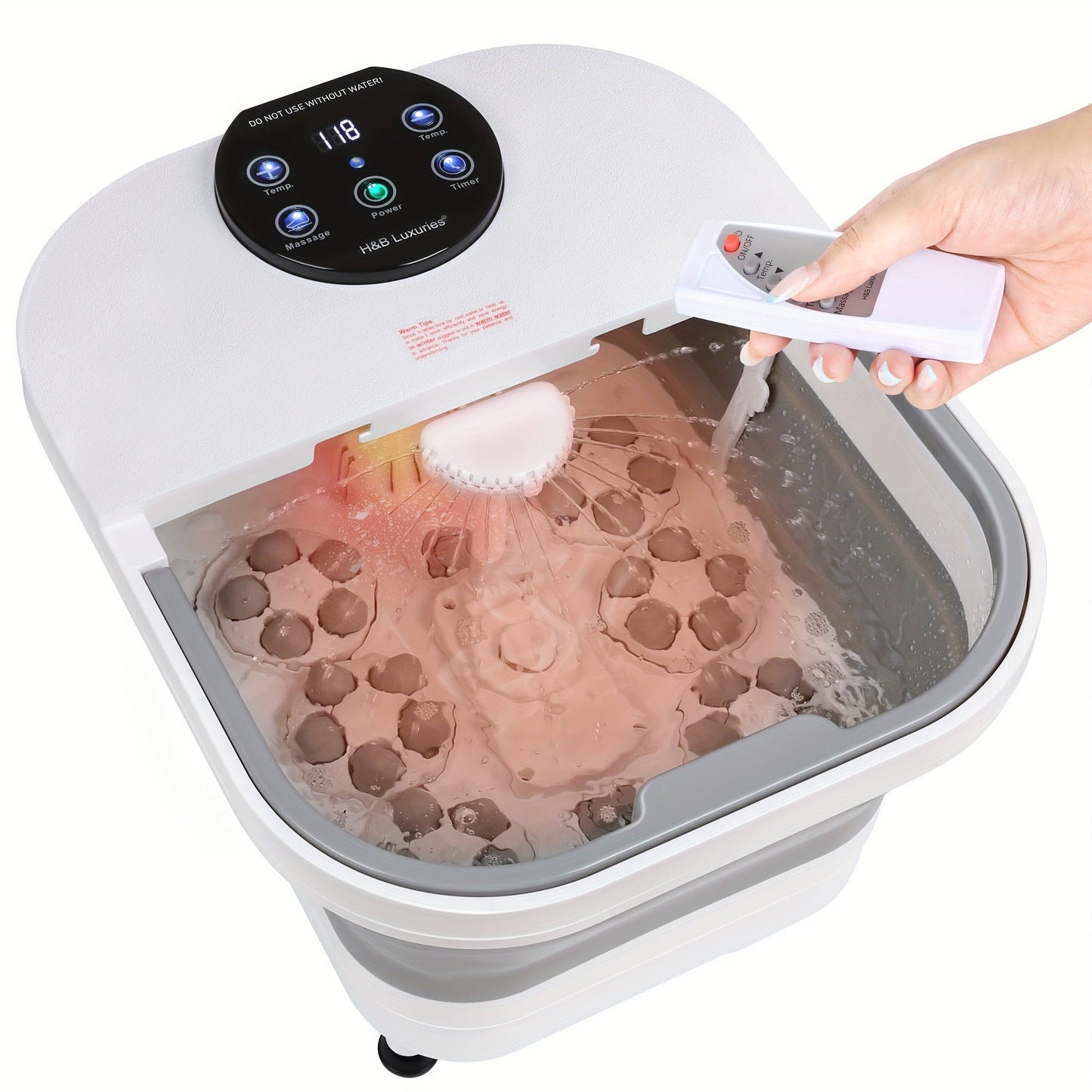 Foldable Foot Spa Bath with 20 Massage Rollers – Touchscreen Temperature Display, Remote Control & Shower Sprayer | Space-Saving Electric Foot Soak Tub for Home Relaxation, Heartfelt Gift for Women