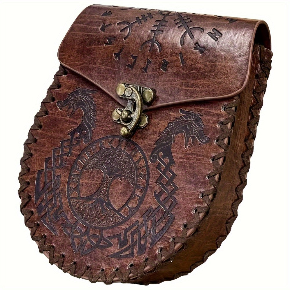 Viking Faux Leather Waist Bag Medieval Belt Pouch Handmade Retro Style – LARP Renaissance Faire Cosplay Stage Prop Costume Accessory for Men Women, Multiple Designs