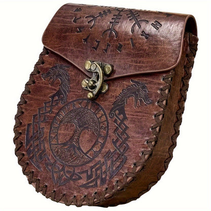 Viking Faux Leather Waist Bag Medieval Belt Pouch Handmade Retro Style – LARP Renaissance Faire Cosplay Stage Prop Costume Accessory for Men Women, Multiple Designs