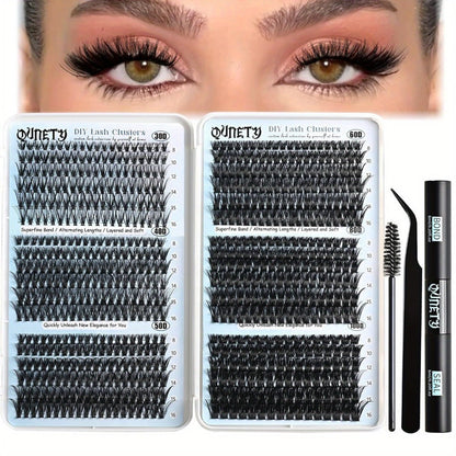 Complete 720-Piece Handmade Cluster Lash Kit with Glue & Tweezers — 30D to 100D, 6 Styles & Lengths, Lightweight No-Irritation Formula for Natural & Volume DIY Eyelash Extensions