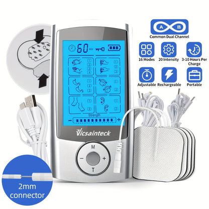 Portable TENS EMS Unit Muscle Massager – 16 Modes 20 Intensity Levels, 4 Electrodes for Back, Shoulder, Leg & Foot Pain Relief, Rechargeable Physical Therapy Device for Men & Women