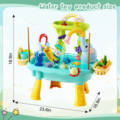 Kids Water Table Toy with Electric Pump & Faucet for Toddlers - Play Sink with Food Accessories & Fishing Toy, Sensory STEM Kitchen Water Play for Boys Girls Ages 3 4 5, Birthday Gift