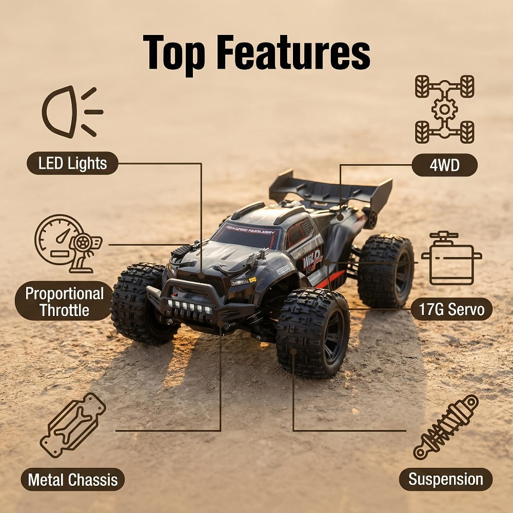 High Speed RC Off-Road Car 70KM/H Brushless Motor 1:14 1:16 Scale – 4WD All-Terrain Remote Control Monster Truck Dual Battery Option for Boys Kids Adults, Best Birthday Christmas Gift