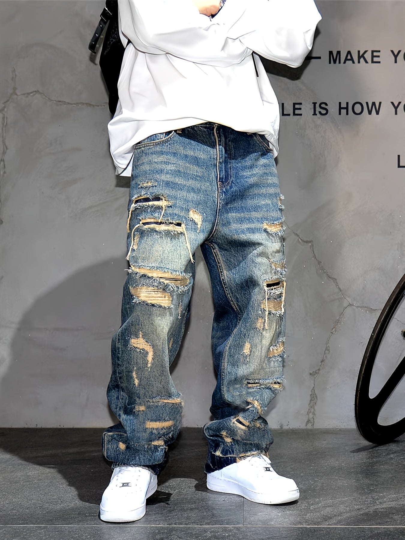 Men's Baggy Jeans - Classic Wash Clean Finish Everyday