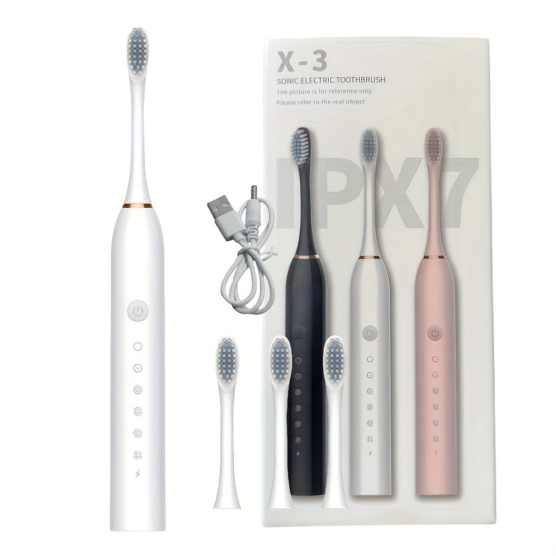 Sonic Electric Toothbrush with 6 Modes & Smart Timer – USB Rechargeable, Soft Bristles for Sensitive Gums, Whitening Oral Care for Men & Women, Black White Pink