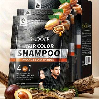 3-in-1 Hair Color Shampoo 10-Pack Single-Use Sachets Natural Dye Deep Cleansing Moisturizing Gel — Gray Coverage Portable At-Home Hair Coloring Unisex Black Brown Red Purple