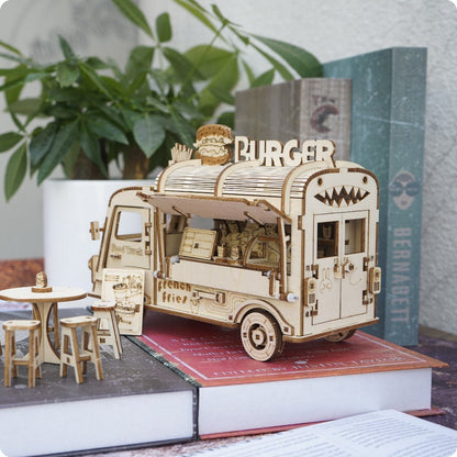 Basswood Food Truck 3D Puzzle Model Kit – DIY Building Toy for Kids & Adults, Yellow Miniature Snap-Fit Craft, Creative Birthday Halloween Christmas Gift for Boys Girls