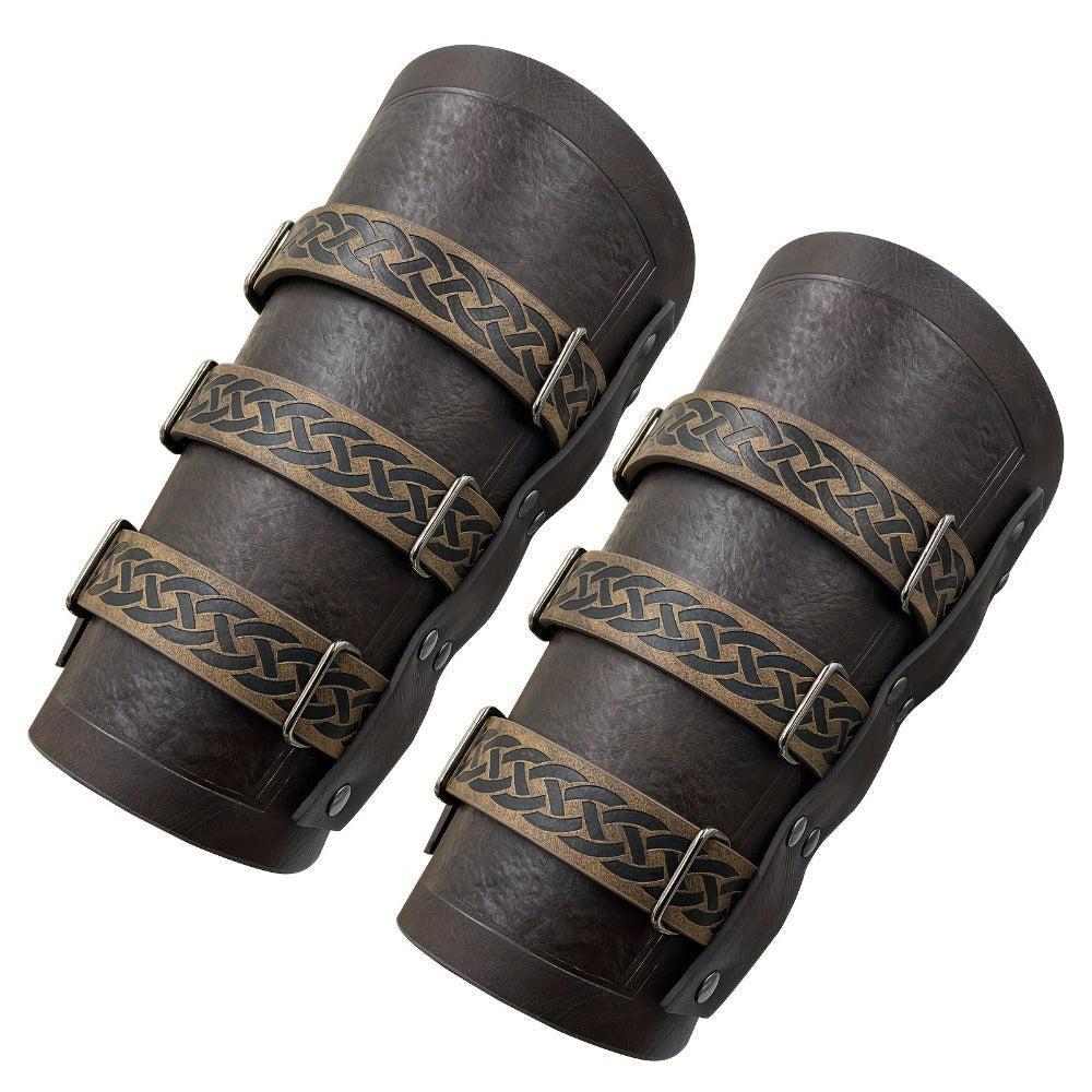 Medieval Faux Leather Bracers Viking Arm Guards – Embossed Renaissance LARP Cosplay Costume Accessory for Halloween, Stage Performance & Photography, Brown & Black, 1pc or 2pcs