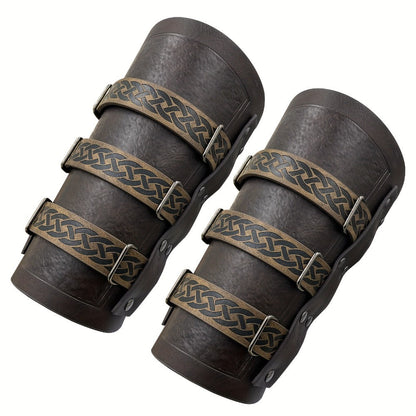 Medieval Faux Leather Bracers Viking Arm Guards – Embossed Renaissance LARP Cosplay Costume Accessory for Halloween, Stage Performance & Photography, Brown & Black, 1pc or 2pcs