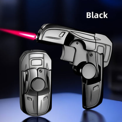 Windproof Refillable Lighter Gyro Racer Design Foldable Butane Gas Lighter with Portable Case for Outdoor Camping Hiking Daily EDC Cool Novelty Lighter Gift No Gas Included