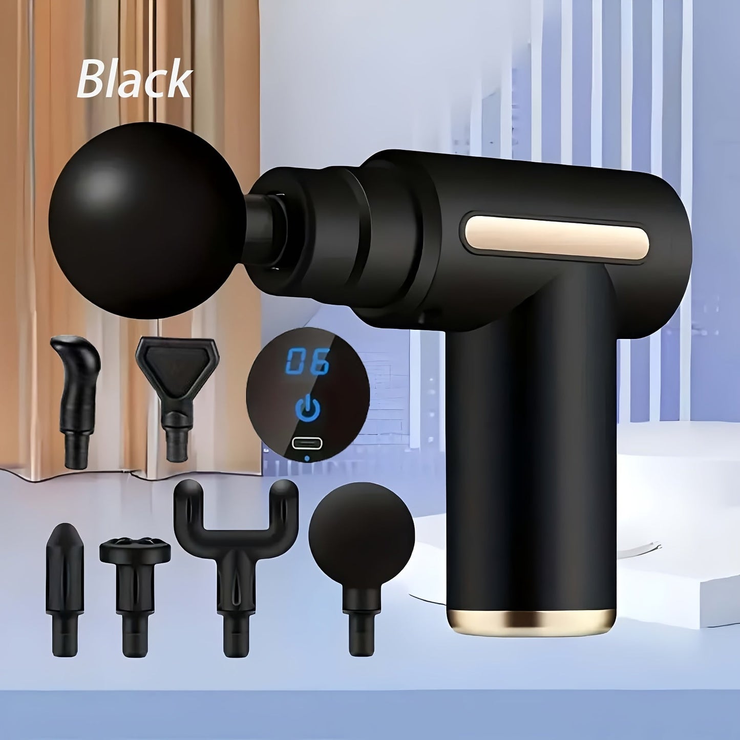 Portable Mini Fascia Gun – USB Rechargeable Muscle Massage Gun with 4 Interchangeable Heads & 6 Speed Modes, Silent Motor Deep Tissue Massager for Back, Neck & Full Body Sports Recovery