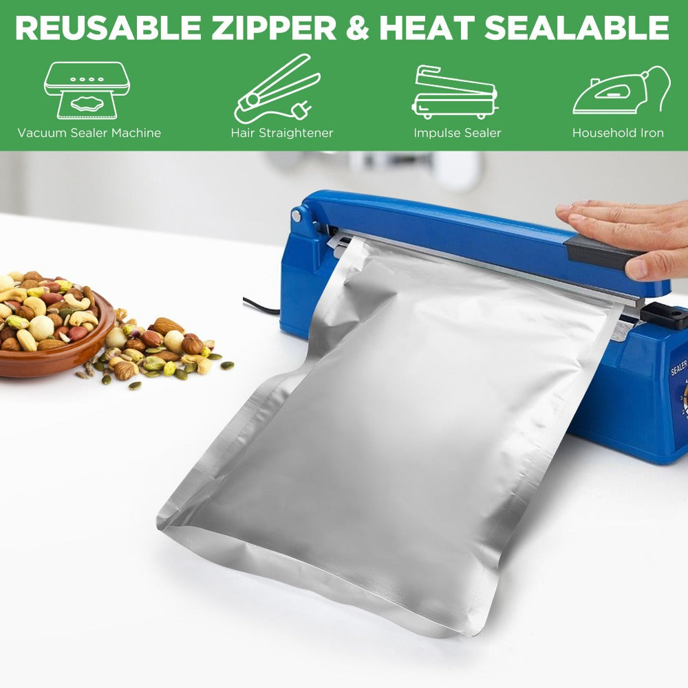 Mylar Bags for Food Storage 1 Gallon 10 Mil Thick – Resealable Zipper & Heat Seal, 40pcs or 100pcs with Label Stickers | Long-Term Food Storage Bags for Dry Goods, Prepping & Pantry Organization