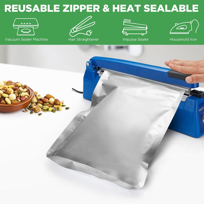 Mylar Bags for Food Storage 1 Gallon 10 Mil Thick – Resealable Zipper & Heat Seal, 40pcs or 100pcs with Label Stickers | Long-Term Food Storage Bags for Dry Goods, Prepping & Pantry Organization