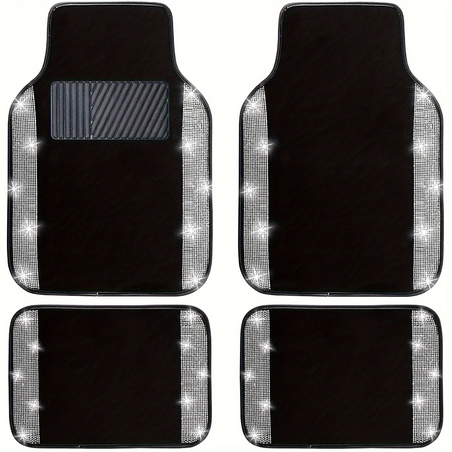 Bling Car Floor Mats Full Set, Universal Fit Most Cars, SUV, Trucks, 4pcs Sparkle Glitter Artificial Diamond Carpet for Women Girls with Anti-Slip Pad