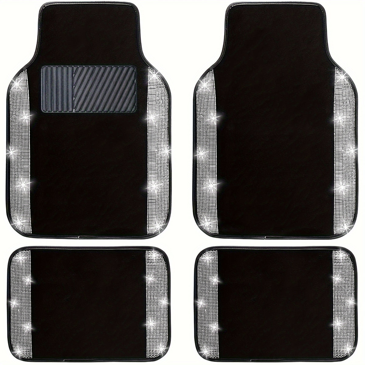 Bling Car Floor Mats Full Set, Universal Fit Most Cars, SUV, Trucks, 4pcs Sparkle Glitter Artificial Diamond Carpet for Women Girls with Anti-Slip Pad