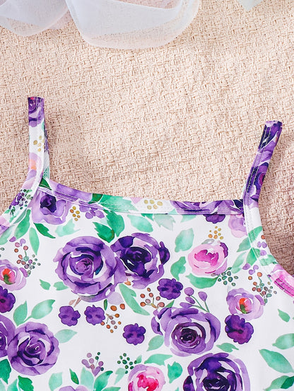 Girls' Floral Outfit Set - Sleeveless Summer 4181